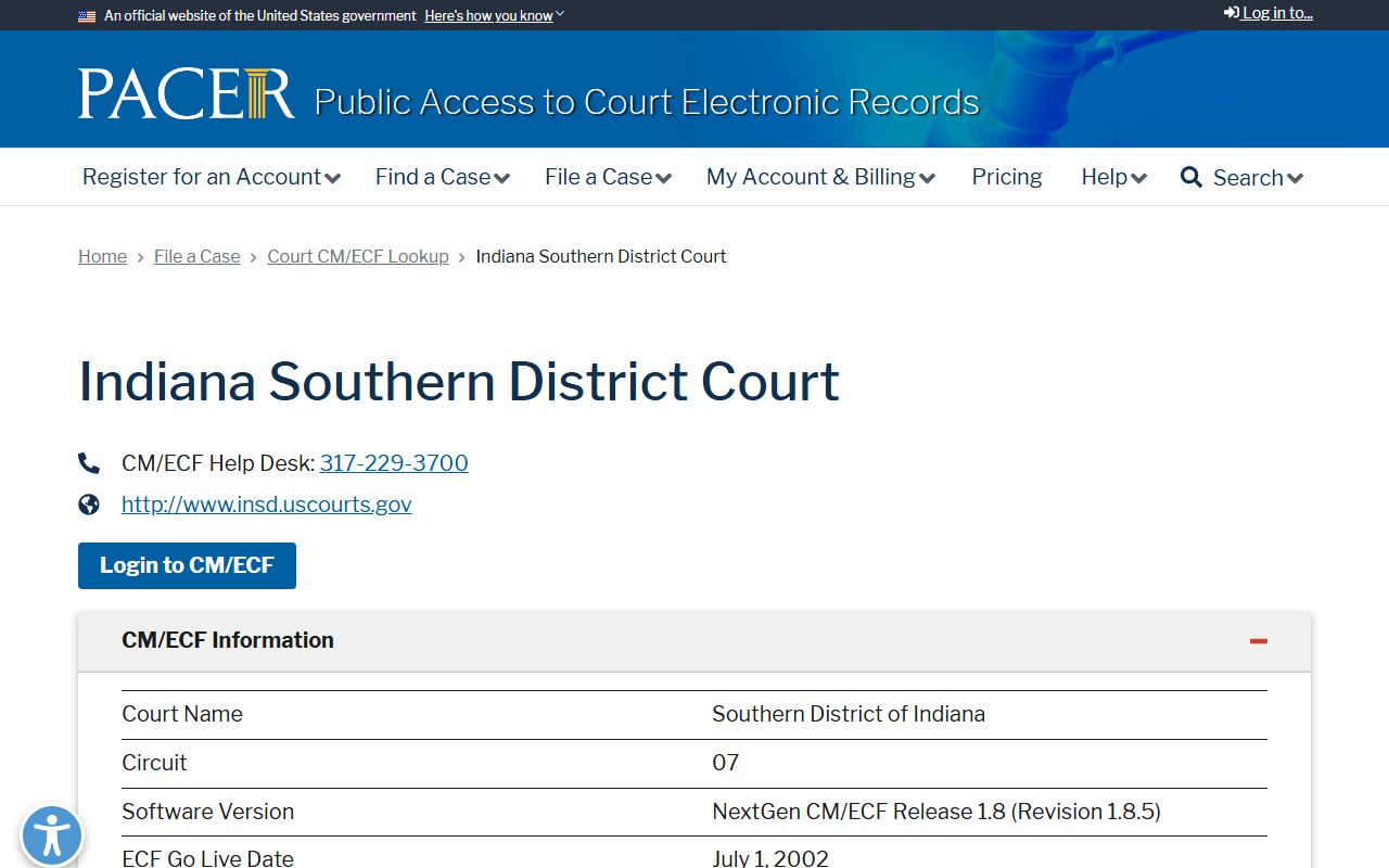 Vigo County clerk records federal PACER distinction