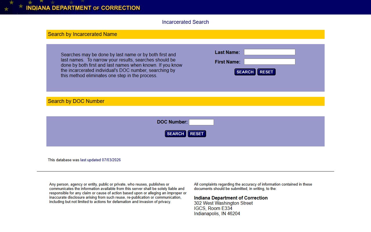 Vigo County arrest records Indiana DOC offender locator