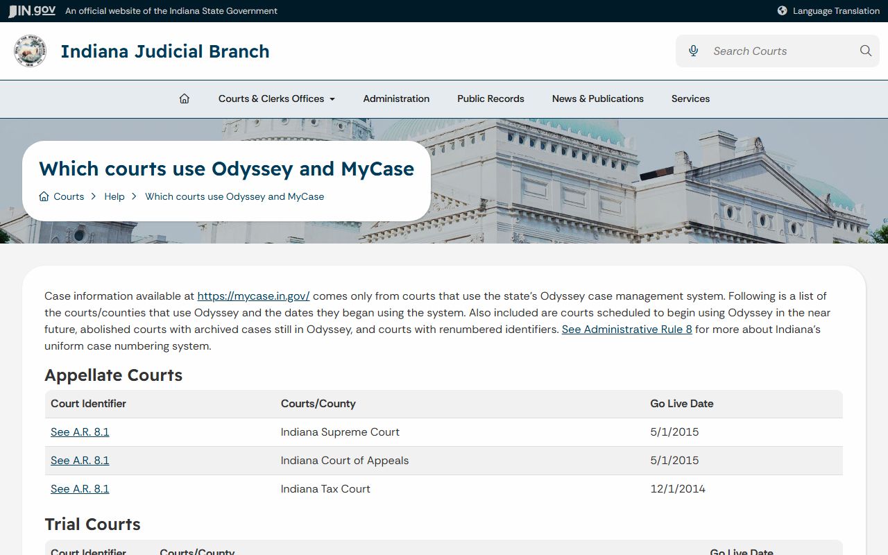 Vigo County court dockets Odyssey court identifiers