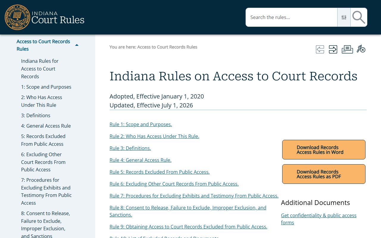 Vigo County court records Indiana access rules