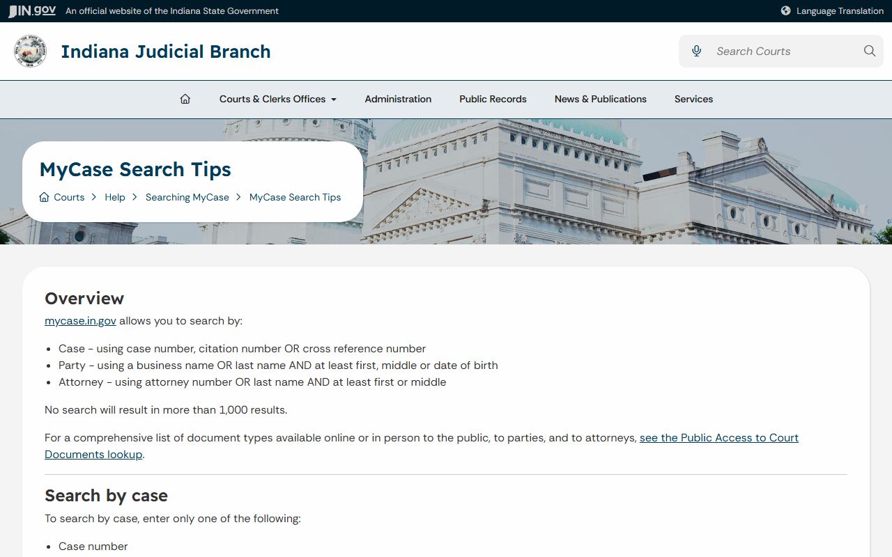 Vigo County court records MyCase search tips