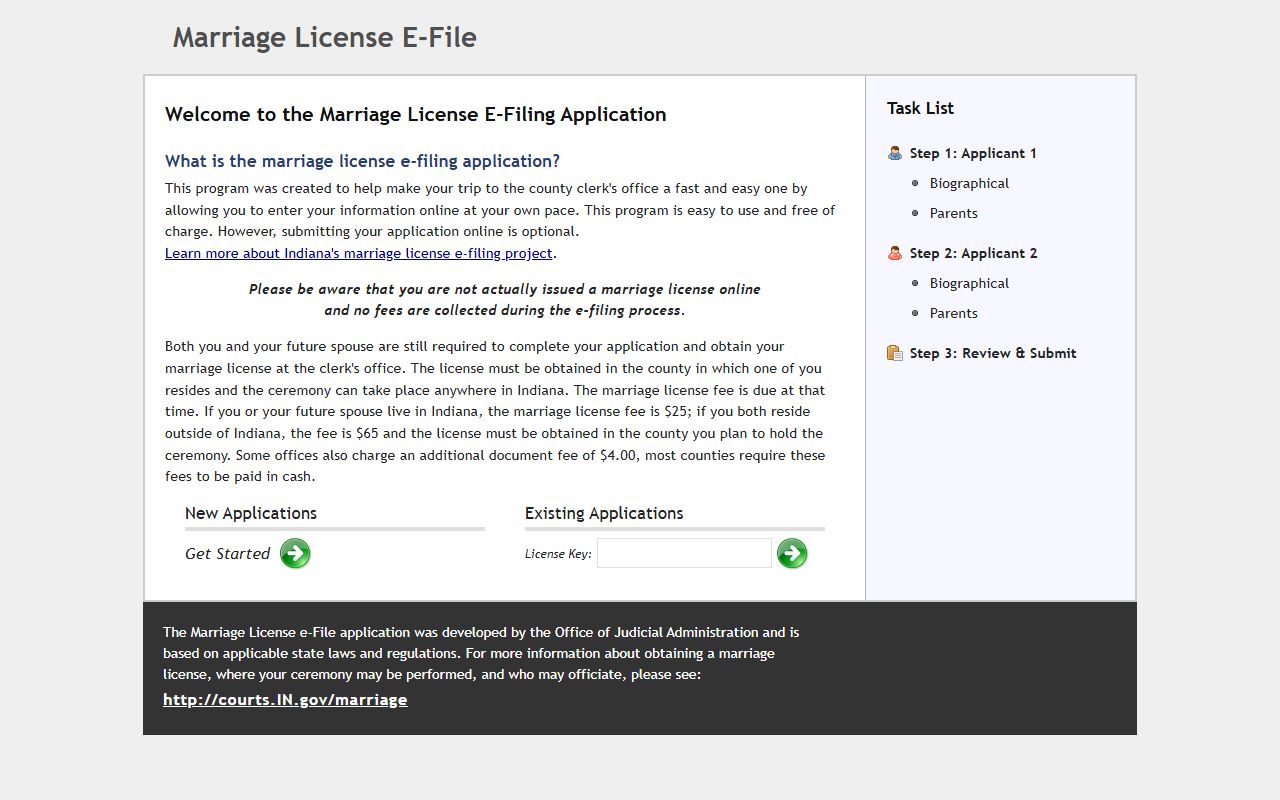 Vigo County marriage records online application screen