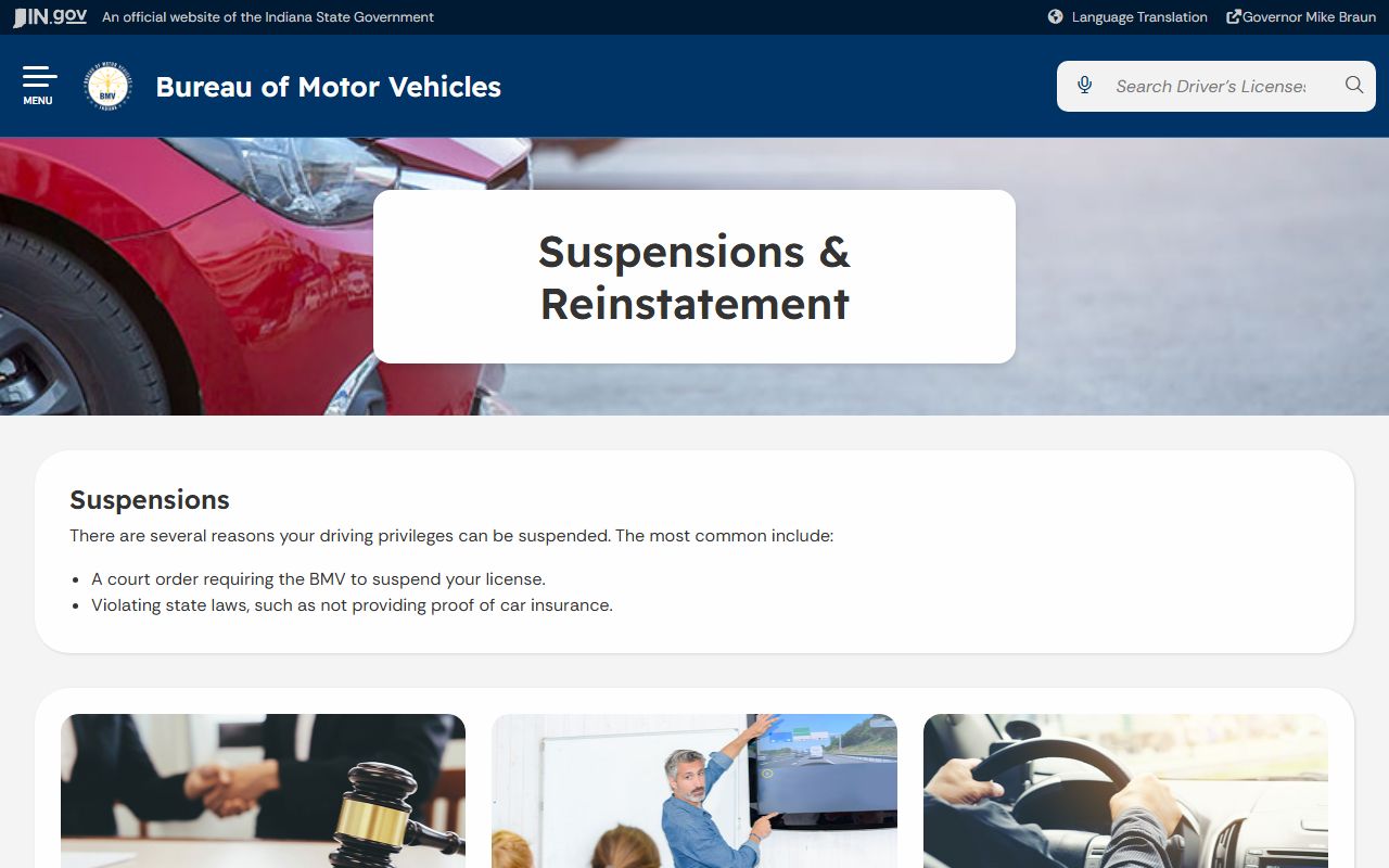 Vigo County traffic court records Indiana BMV suspension information