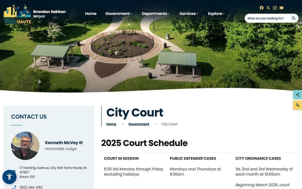 Vigo County traffic court records Terre Haute City Court page